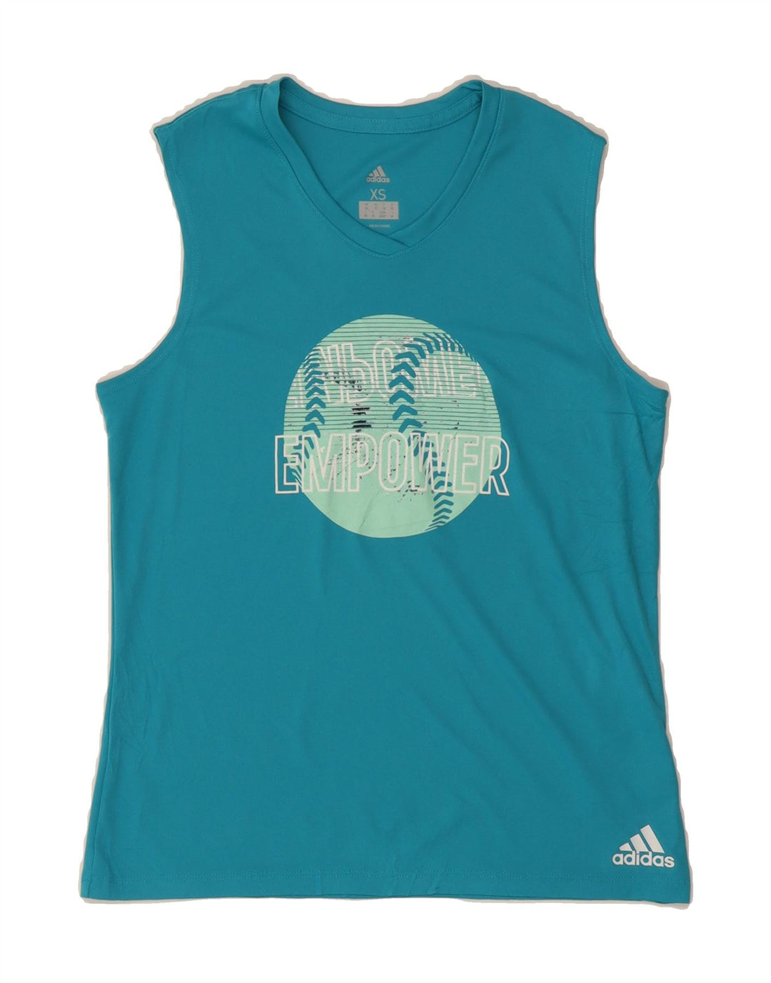 ADIDAS Womens Graphic Vest Top UK 6 XS Turquoise Polyester Vintage Adidas and Second-Hand Adidas from Messina Hembry 