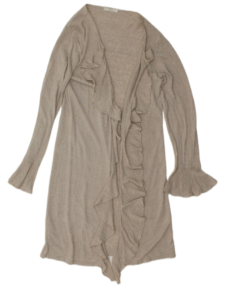 Marks & Spencer Womens Longline Cardigan Sweater UK 12 Medium Beige Linen