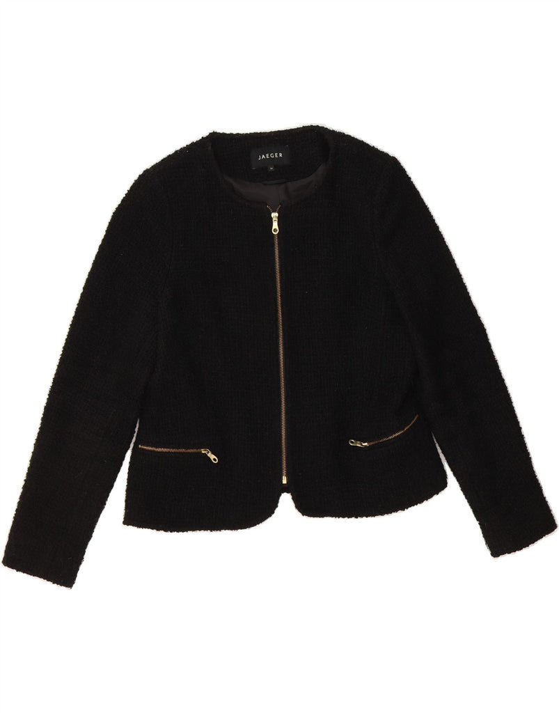 JAEGER Womens Blazer Jacket UK 14 Medium Black Acrylic Vintage Jaeger and Second-Hand Jaeger from Messina Hembry 