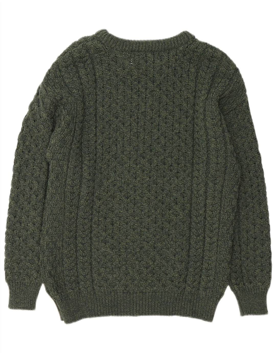Aran Crafts Mens Boat Neck Jumper Sweater Medium Green Merino Wool