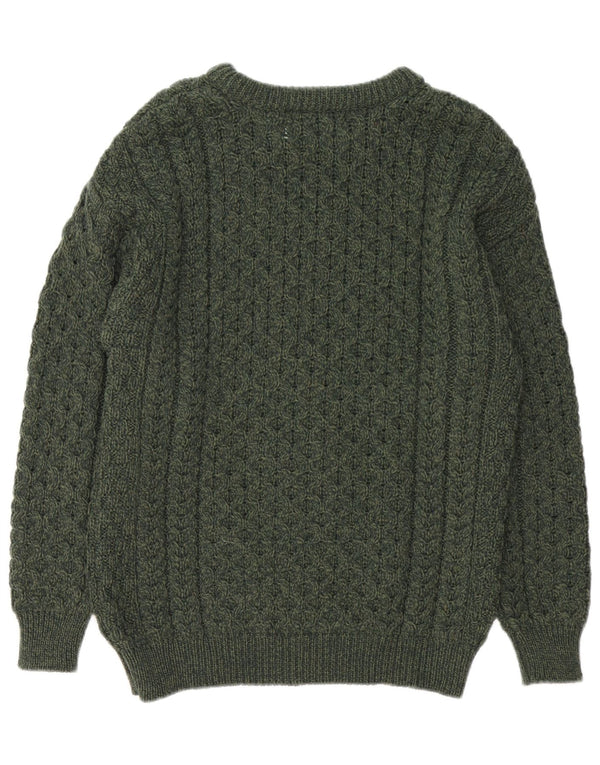 Aran Crafts Mens Boat Neck Jumper Sweater Medium Green Merino Wool