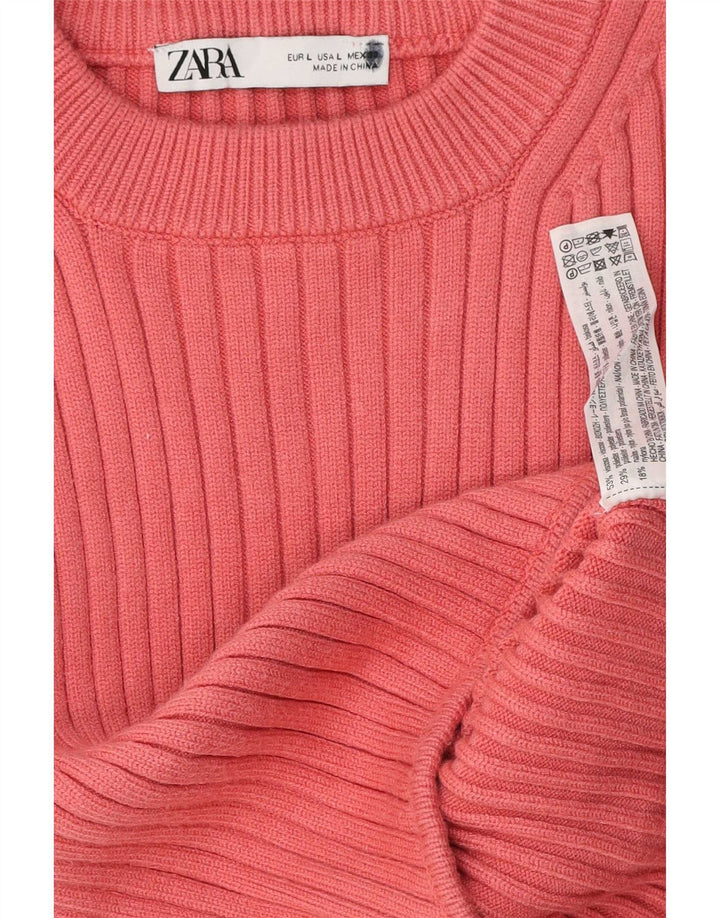 Zara Womens Top Long Sleeve UK 14 Large Pink Viscose