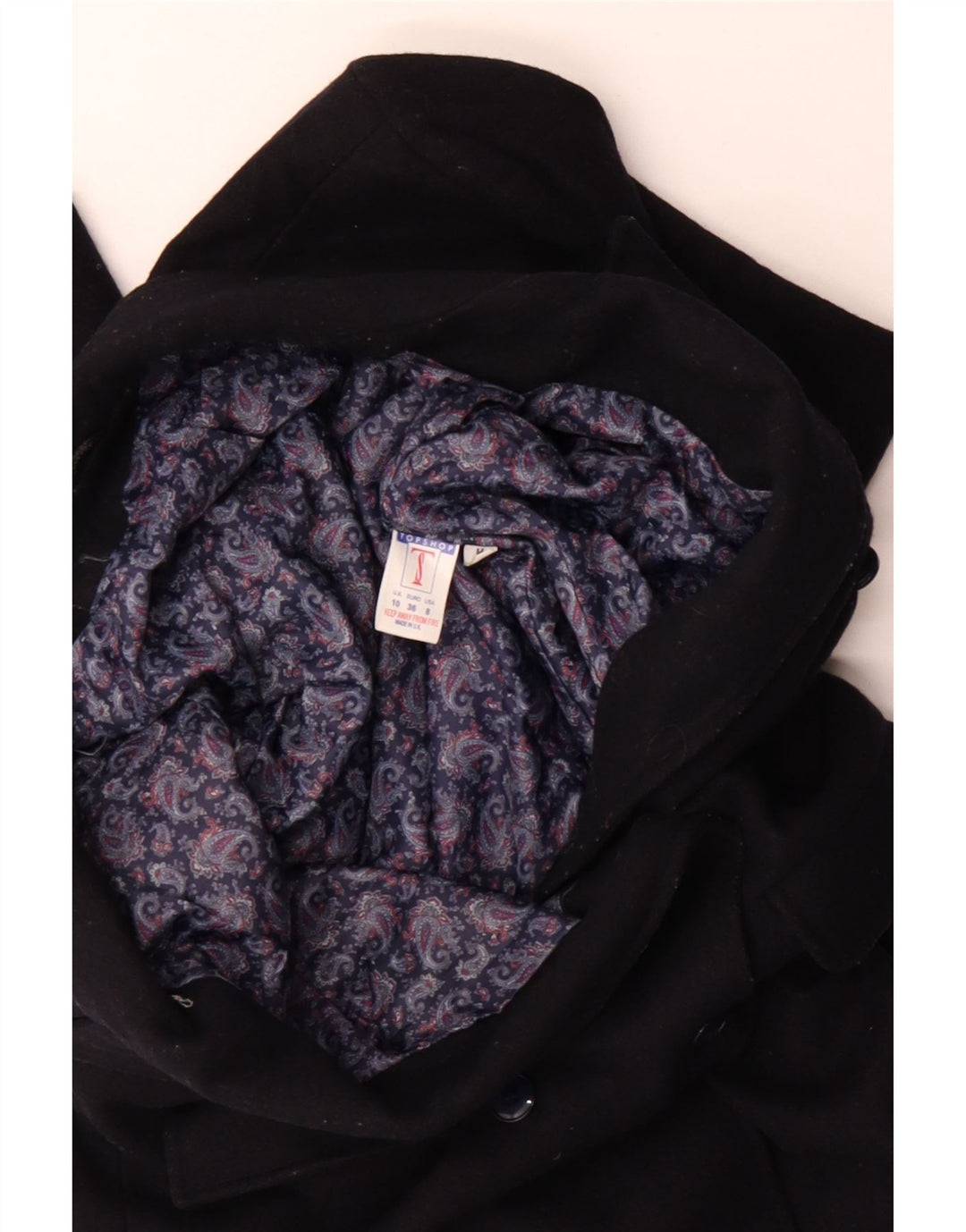 Topshop Womens Double Breasted Coat UK 10 Small Navy Blue Wool