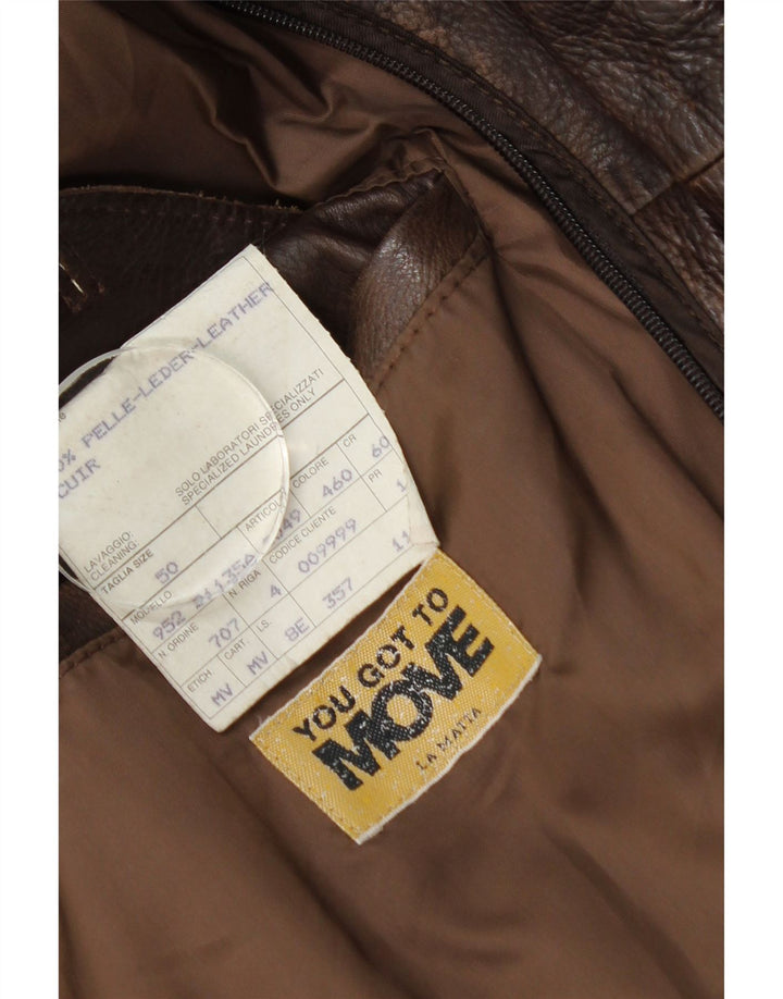 La Matta Mens Bomber Leather Jacket IT 50 Large Brown Leather
