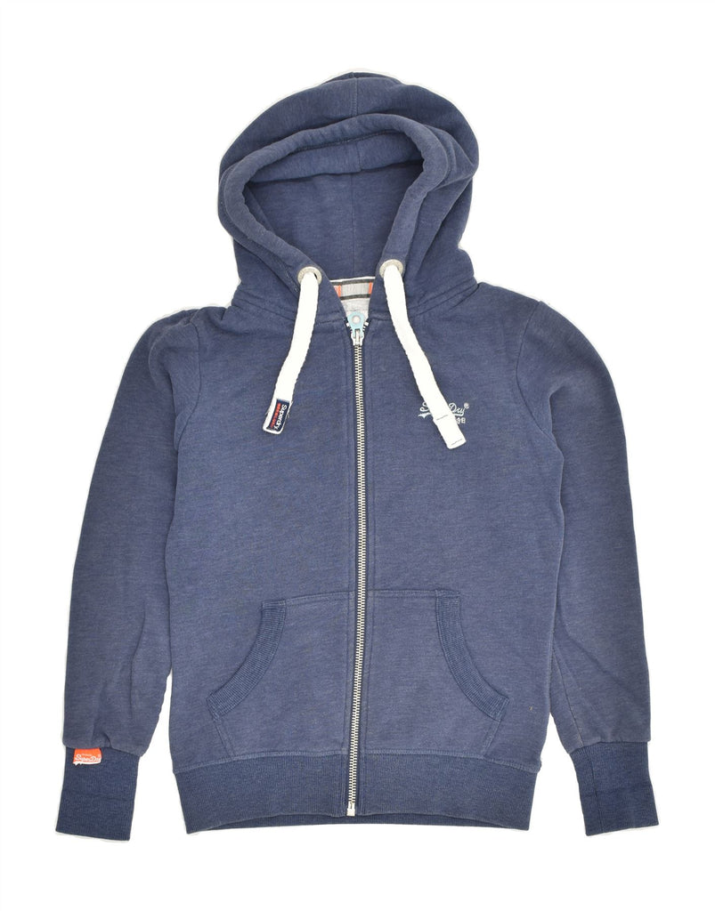 SUPERDRY Womens Zip Hoodie Sweater UK 8 Small Blue Cotton | Vintage Superdry | Thrift | Second-Hand Superdry | Used Clothing | Messina Hembry 