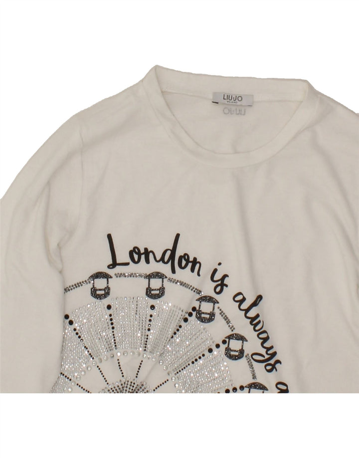 LIU JO Girls Graphic Top Long Sleeve 11-12 Years White Vintage Liu Jo and Second-Hand Liu Jo from Messina Hembry 