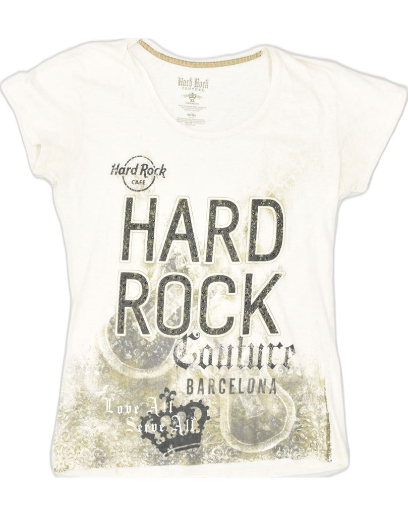 HARD ROCK CAFE Girls Barcelona Graphic T-Shirt Top 14-15 Years XL White | Vintage Hard Rock Cafe | Thrift | Second-Hand Hard Rock Cafe | Used Clothing | Messina Hembry 