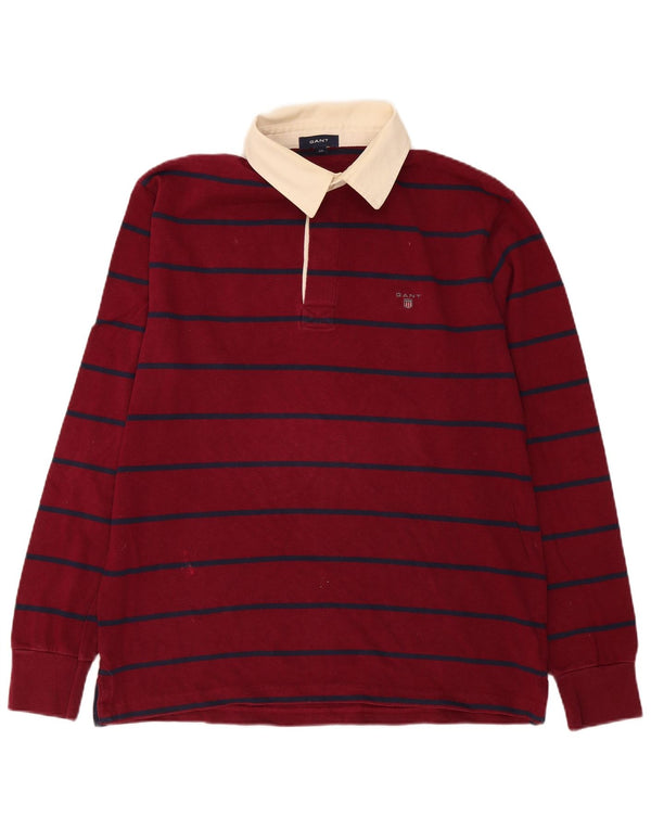 Gant Mens Long Sleeve Rugby Polo Shirt 2XL Burgundy Striped Cotton