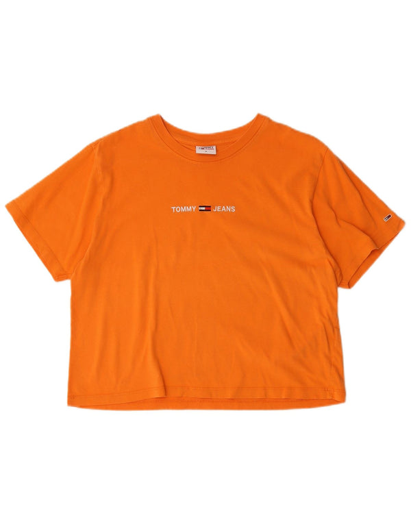 Tommy Hilfiger Womens Crop Graphic T-Shirt Top UK 14 Medium Orange Cotton
