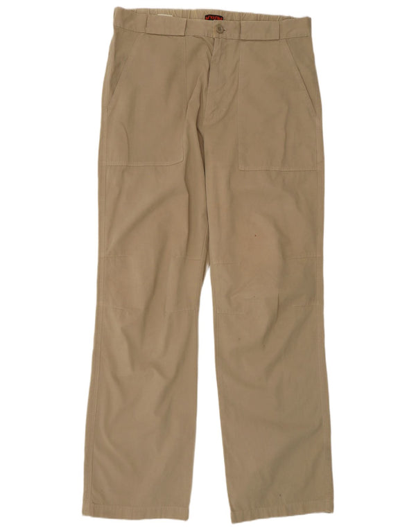 Playlife Mens Straight Chino Trousers Large W36 L33 Beige Cotton