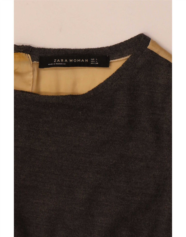 Zara Womens 3/4 Sleeve Blouse Top UK 16 Large Grey Colourblock