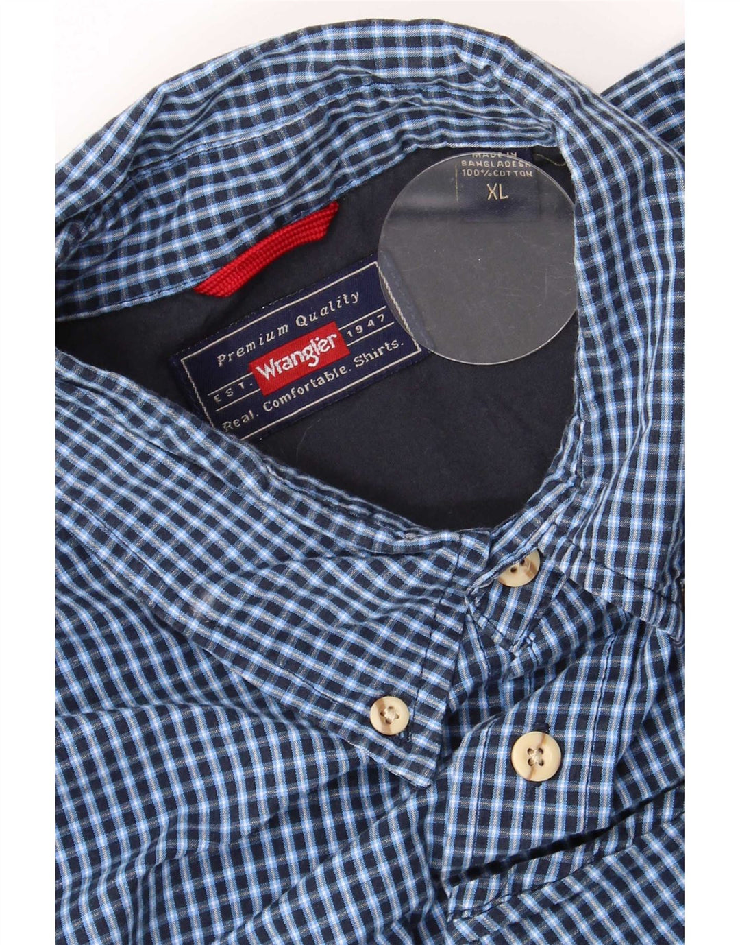 Wrangler Mens Shirt XL Blue Gingham Cotton