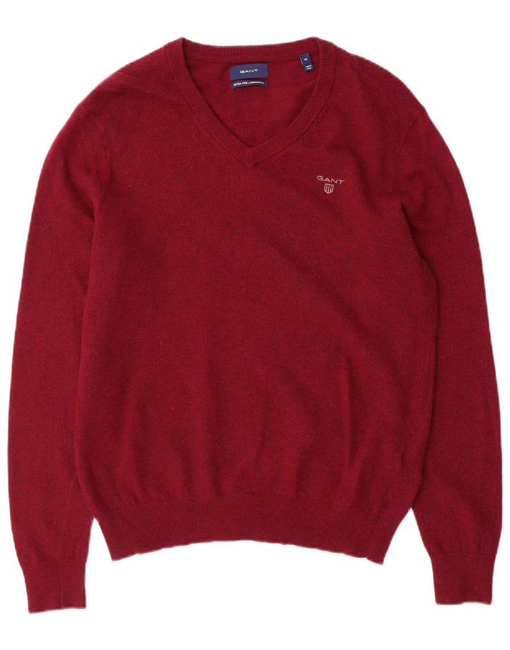 Gant Mens V-Neck Jumper Sweater Medium Burgundy Lambswool