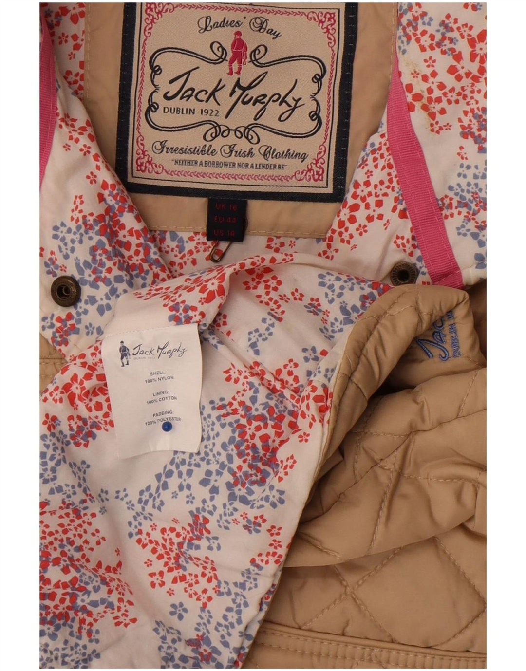Jack Murphy Womens Quilted Gilet UK 16 Large Beige Nylon
