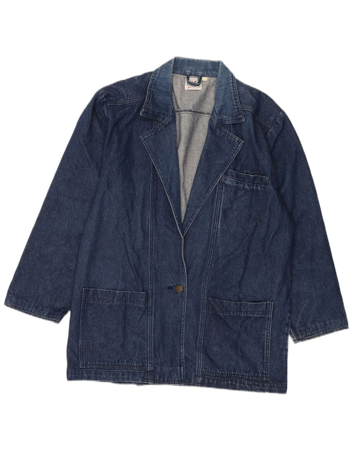 Vintage Womens 1 Button Denim Blazer Jacket UK 16 Large Blue