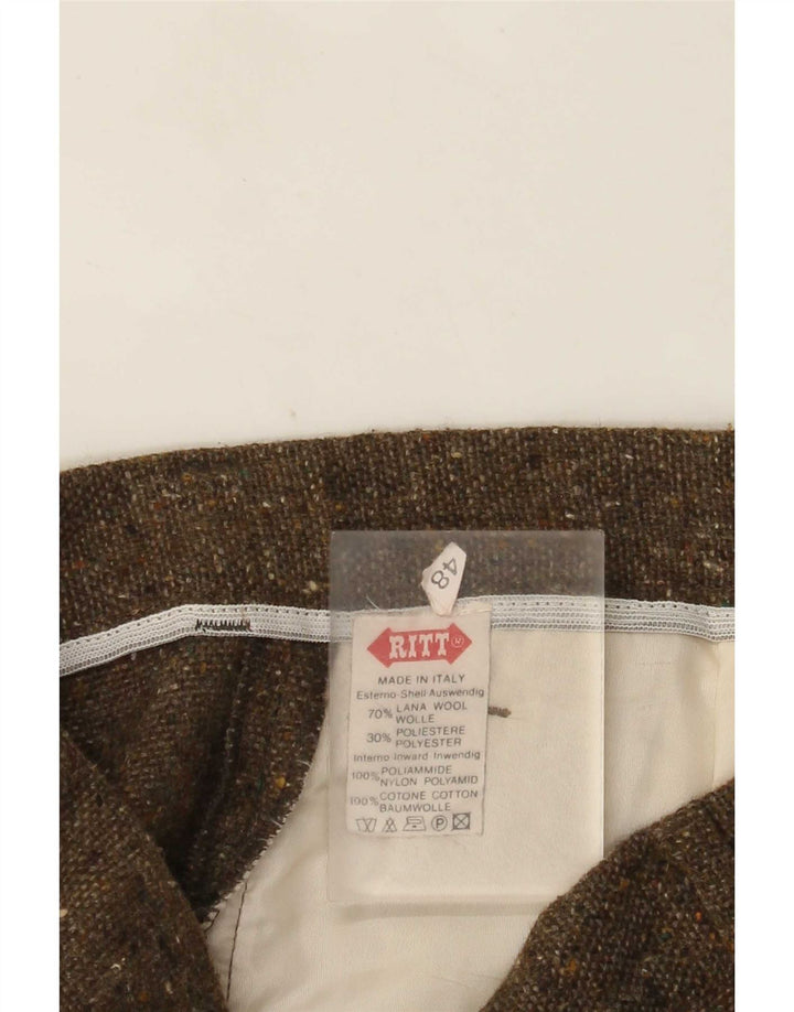Ritt Mens Pegged Suit Trousers IT 48 Medium W32 L30 Khaki Flecked Wool