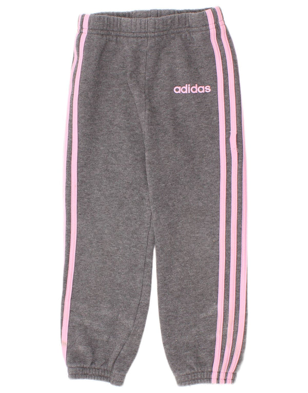 Adidas Girls Tracksuit Trousers Joggers 2-3 Years Grey Cotton