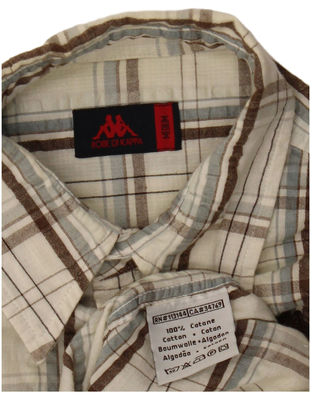 Kappa Mens Short Sleeve Shirt Medium Off White Check Cotton