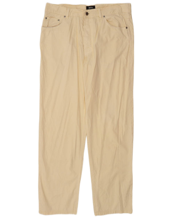 HUGO BOSS Mens Arkansas Straight Casual Trousers W36 L34 Off White Cotton