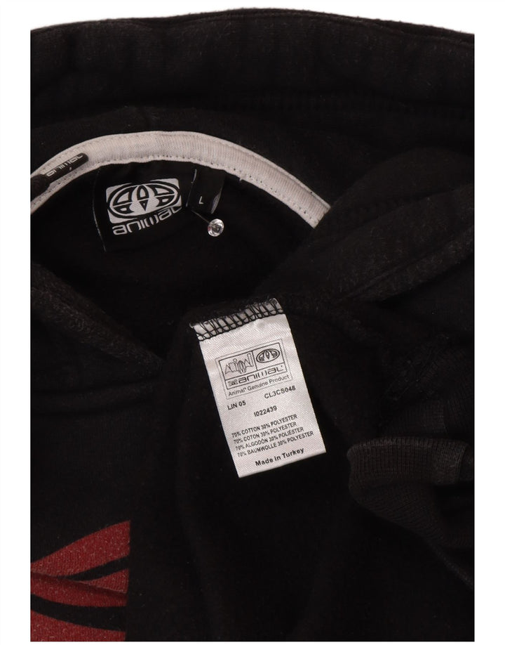 Animal Mens Graphic Hoodie Jumper Large Black Cotton