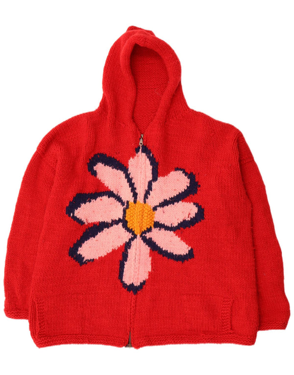 Vintage Womens Graphic Hooded Cardigan Sweater UK 22 3XL Red Floral