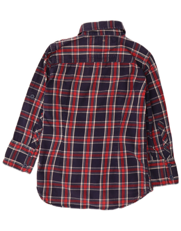 Superdry Womens 3/4 Sleeve Flannel Shirt UK 12 Medium Navy Blue Plaid