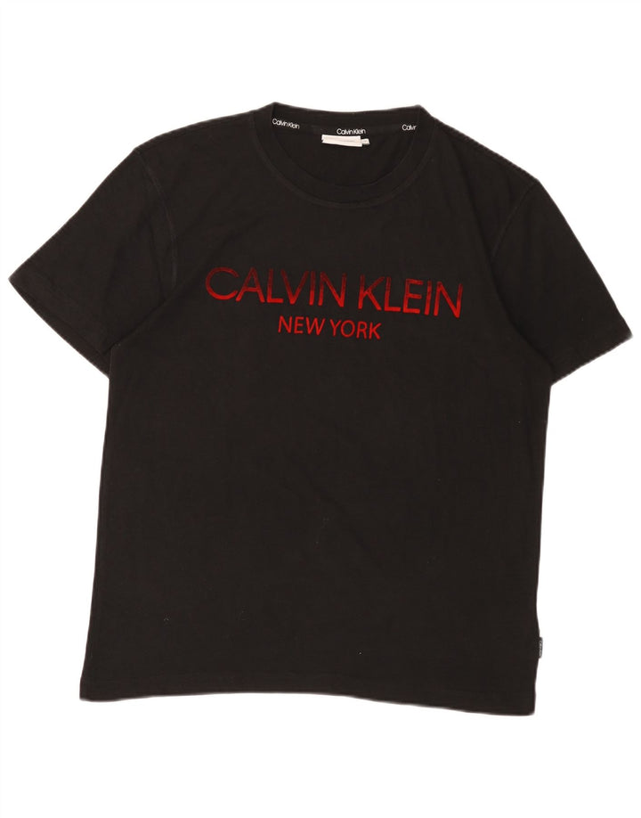 CALVIN KLEIN Mens Graphic T-Shirt Top Medium Black Cotton