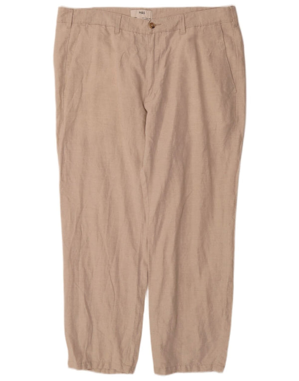 Marks & Spencer Mens Straight Chino Trousers W38 L29 Beige Cotton
