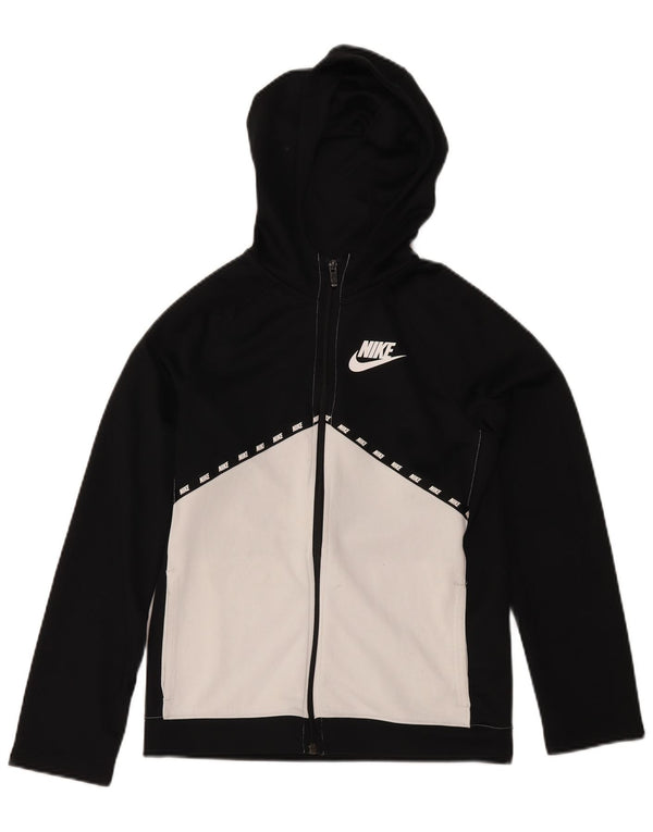 Nike Boys Hooded Tracksuit Top Jacket 12-13 Years Large Black Colourblock