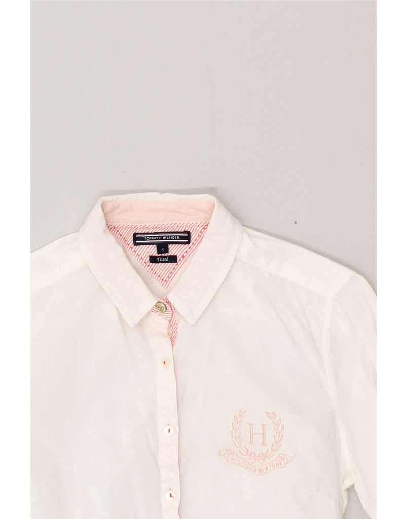 TOMMY HILFIGER Womens Fitted Shirt US 4 Small White Cotton | Vintage Tommy Hilfiger | Thrift | Second-Hand Tommy Hilfiger | Used Clothing | Messina Hembry 