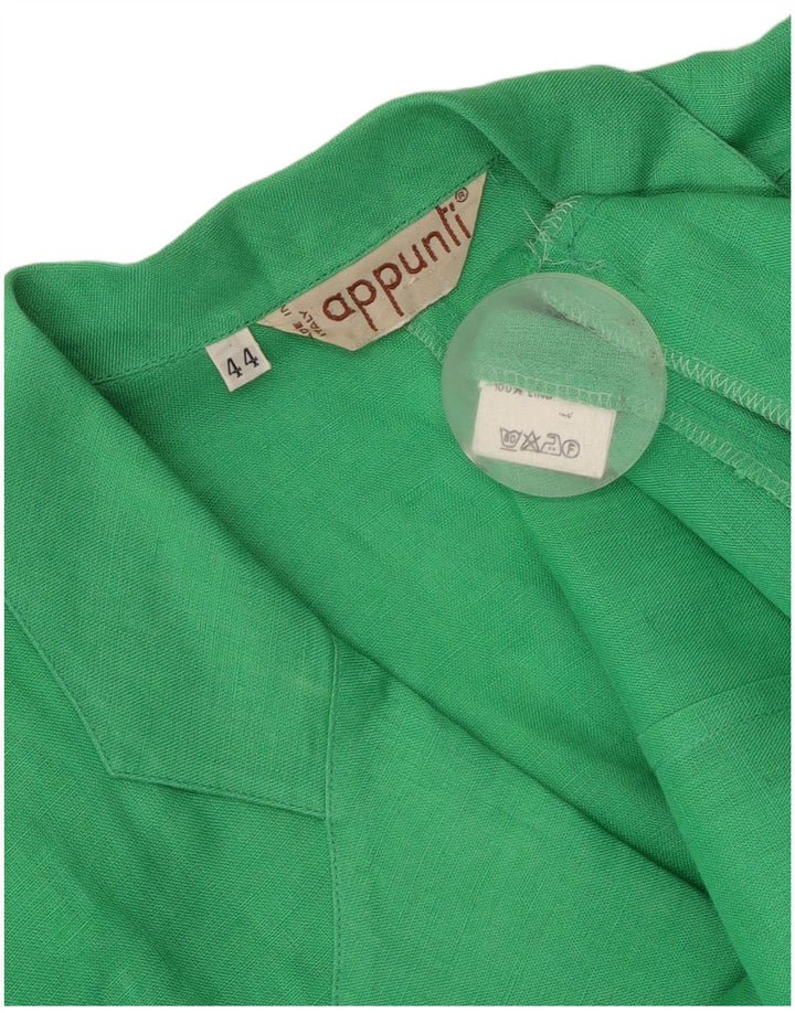 Vintage Womens Short Sleeve 1 Button Blazer Jacket IT 44 Medium Green Linen