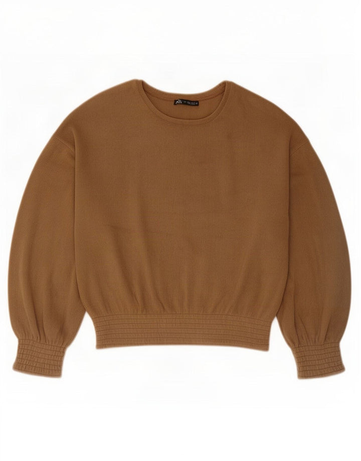 Zara Womens Oversized Top Long Sleeve UK 10 Small Beige Polyester