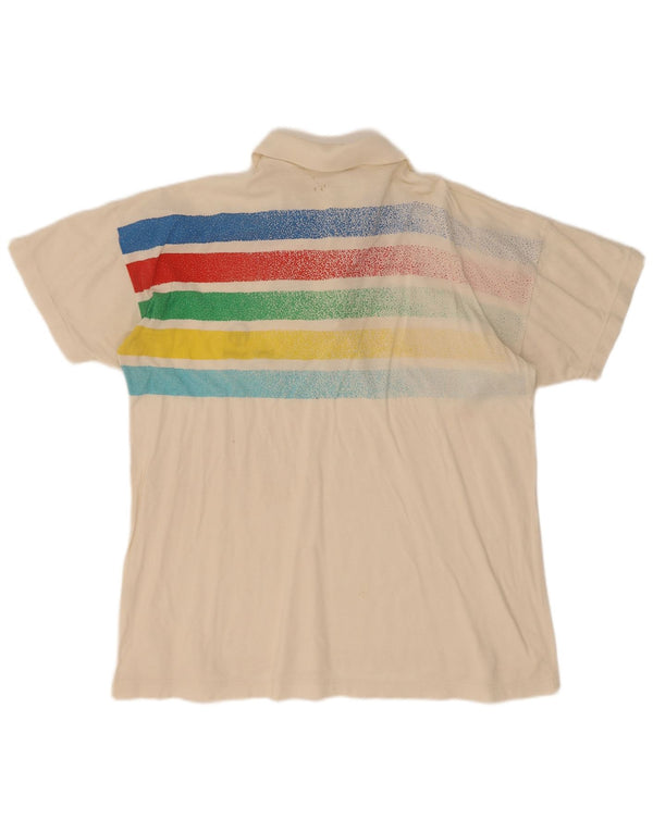 Sergio Tacchini Mens Polo Shirt IT 52 Large Off White Striped Cotton