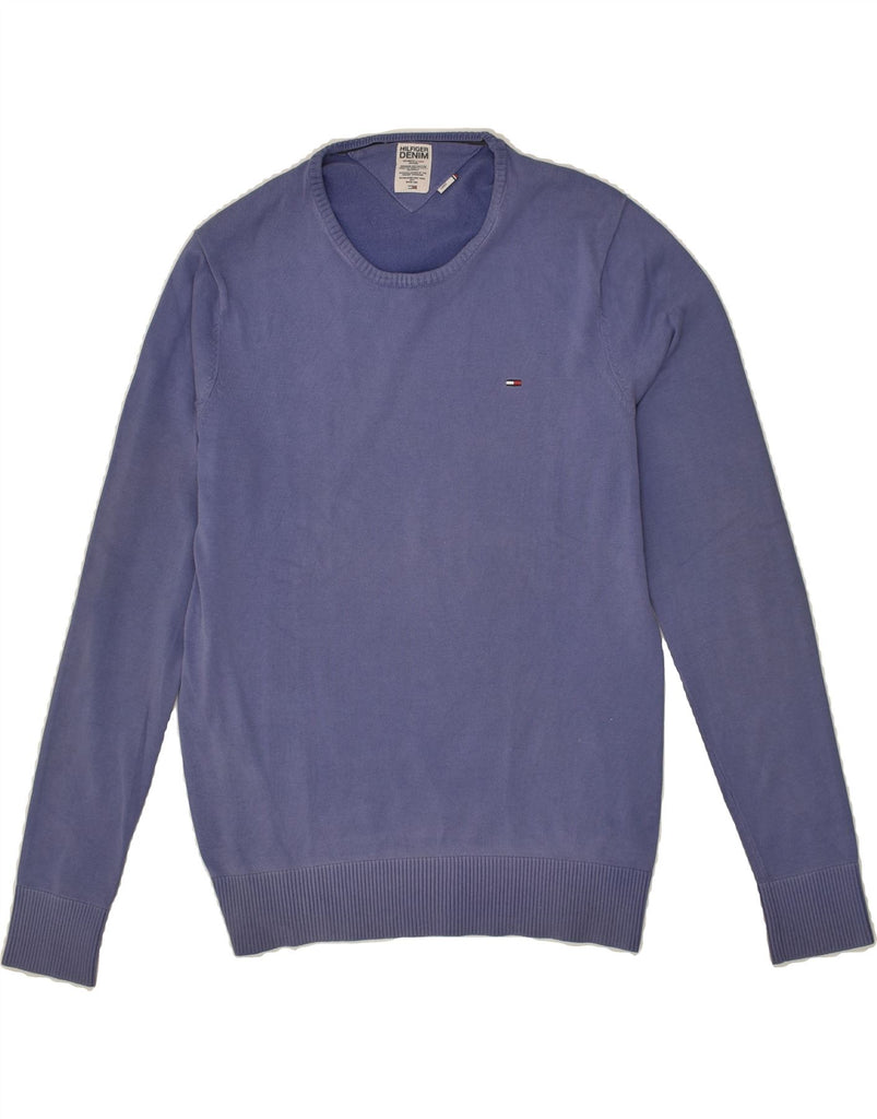 TOMMY HILFIGER Mens Slim Fit Crew Neck Jumper Sweater Large Blue Cotton | Vintage Tommy Hilfiger | Thrift | Second-Hand Tommy Hilfiger | Used Clothing | Messina Hembry 