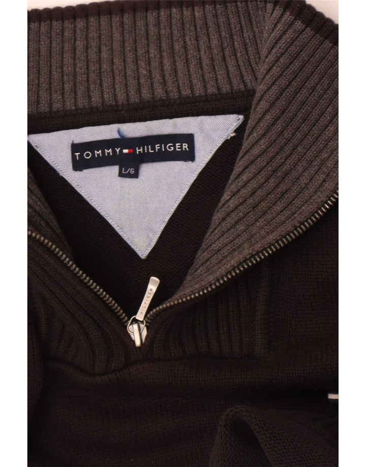 Tommy Hilfiger Mens Zip Neck Jumper Sweater Large Black