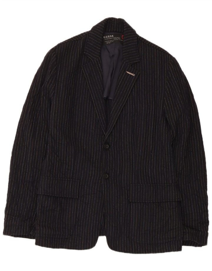 Guess Mens 2 Button Blazer Jacket UK 38 Medium Navy Blue Striped Wool