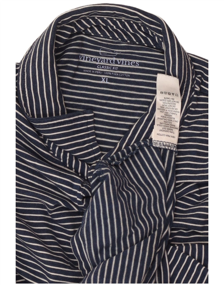 VINEYARD VINES Mens Classic Fit Polo Shirt XL Navy Blue Pinstripe Cotton