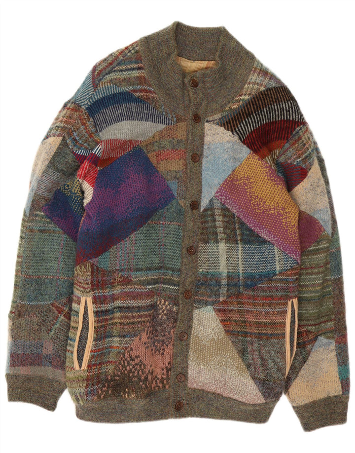 VINTAGE Mens Cardigan Sweater Medium Multicoloured Patchwork