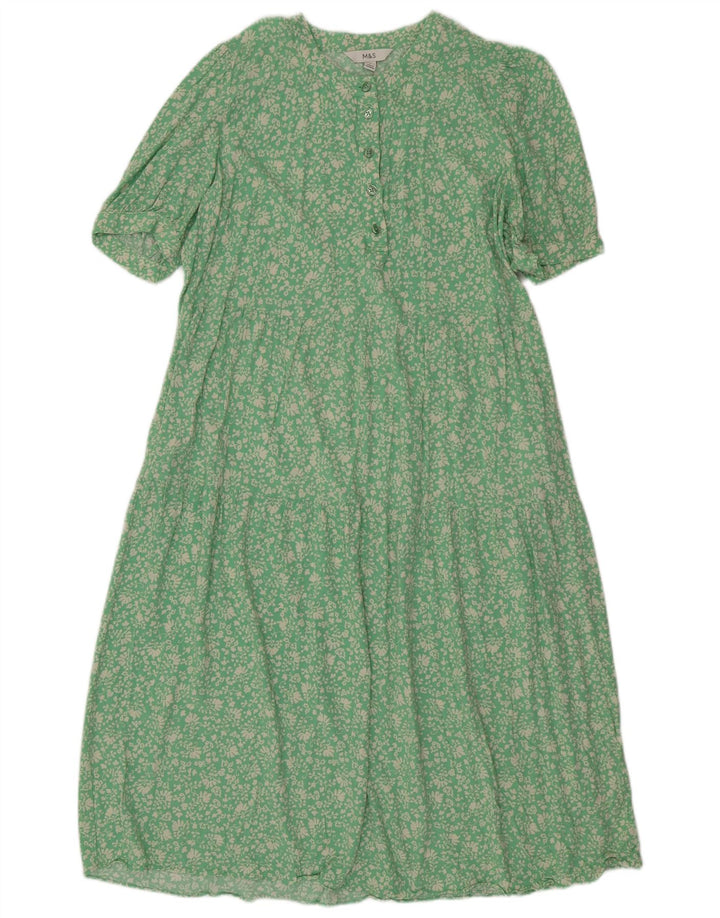 Marks & Spencer Womens Maxi Dress UK 14 Medium Green Floral Viscose