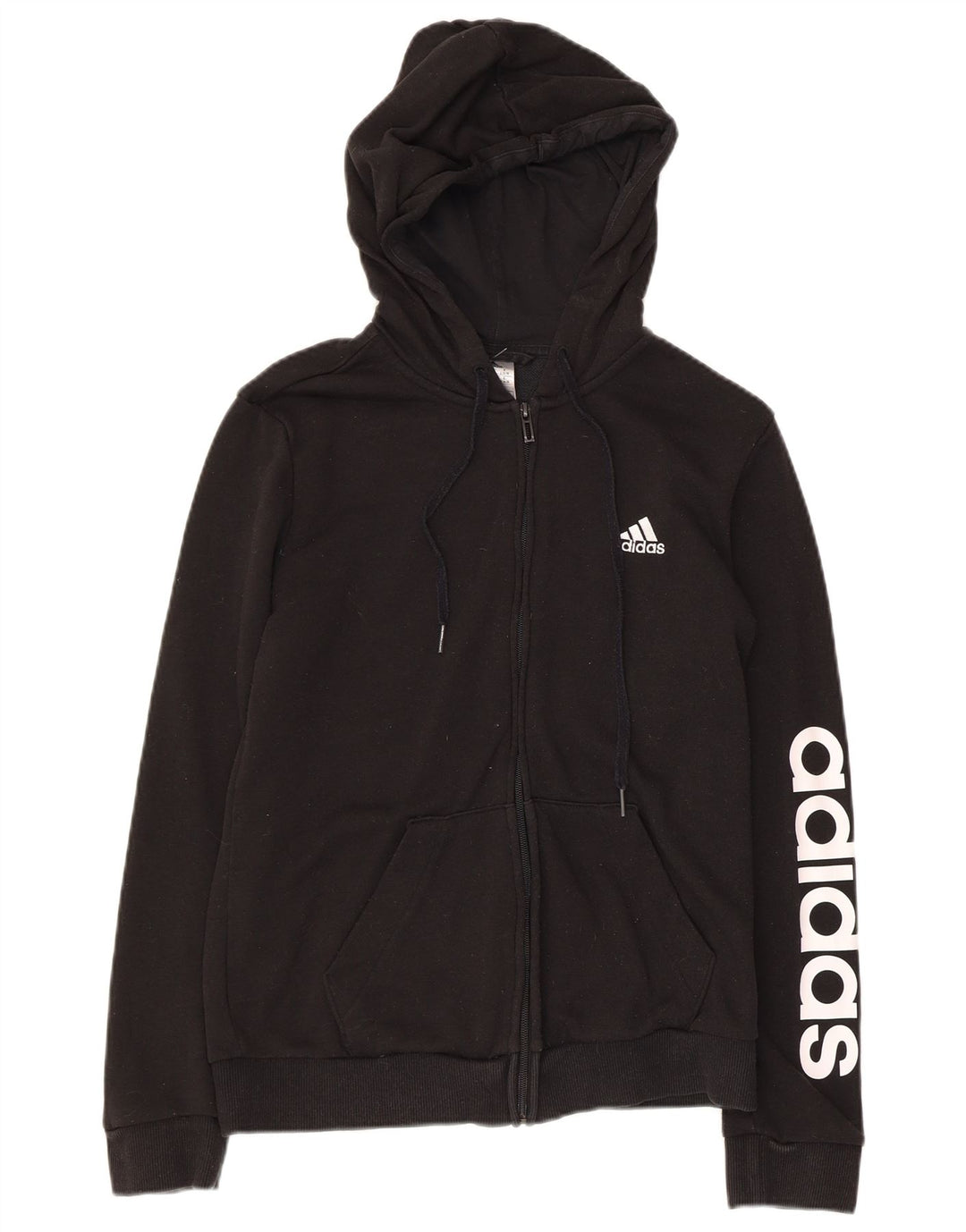 ADIDAS Womens Graphic Zip Hoodie Sweater UK 8/10 Small Black Cotton