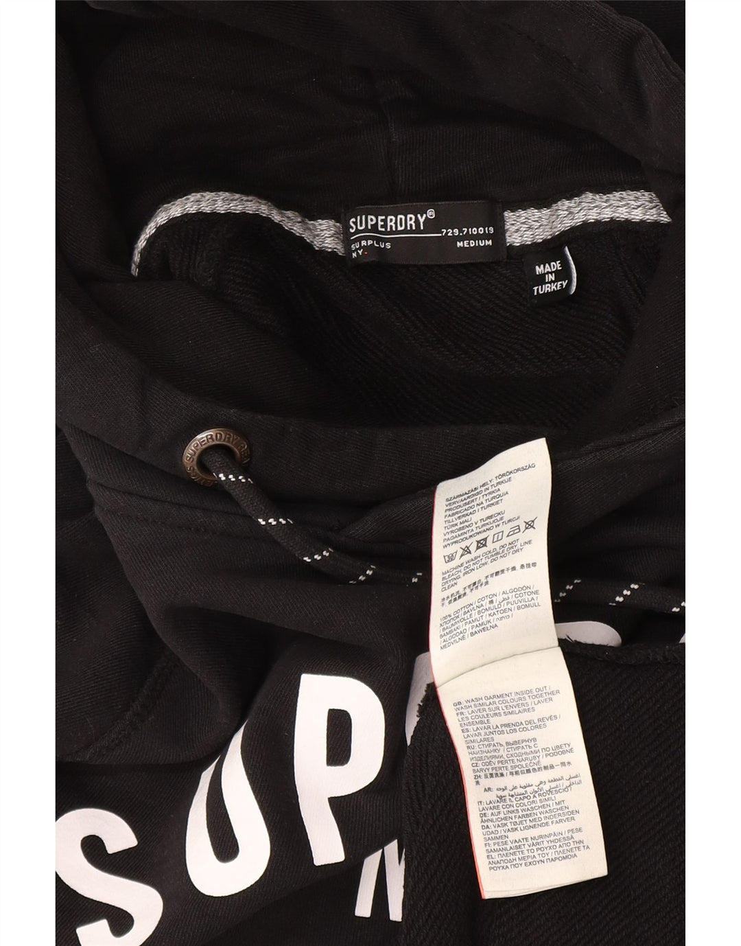 Superdry Mens Graphic Hoodie Jumper Medium Black Cotton