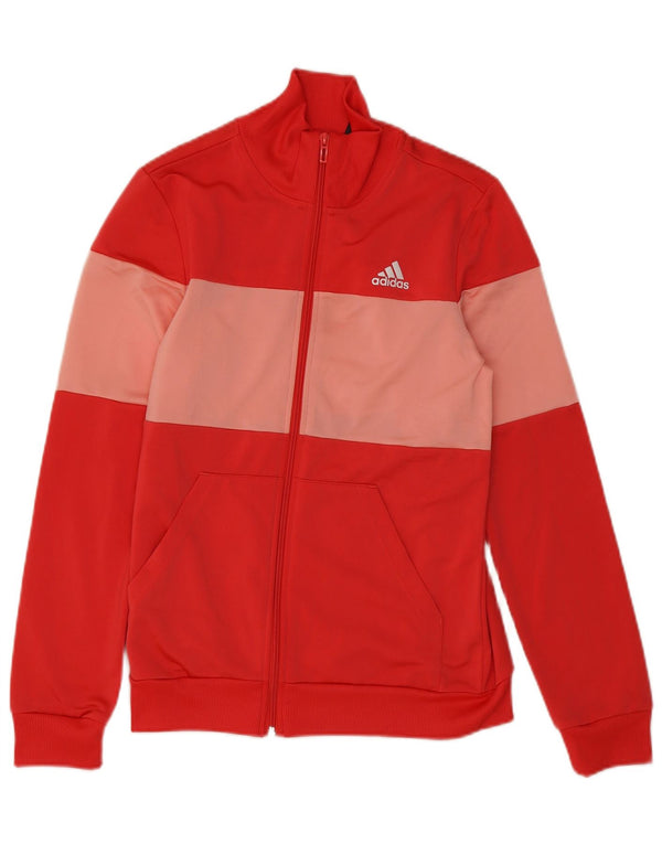 Adidas Girls Tracksuit Top Jacket 14-15 Years Red Colourblock