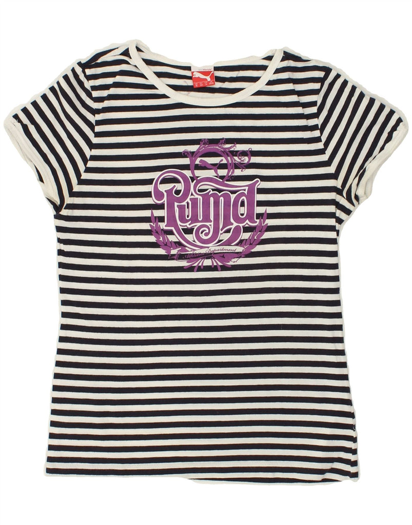 PUMA Girls Graphic T-Shirt Top 13-14 Years XL Black Striped Cotton | Vintage Puma | Thrift | Second-Hand Puma | Used Clothing | Messina Hembry 