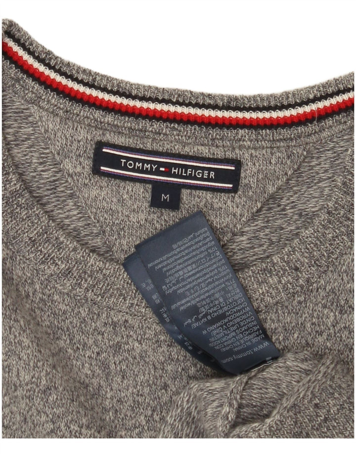TOMMY HILFIGER Mens Crew Neck Jumper Sweater Medium Grey Colourblock Wool