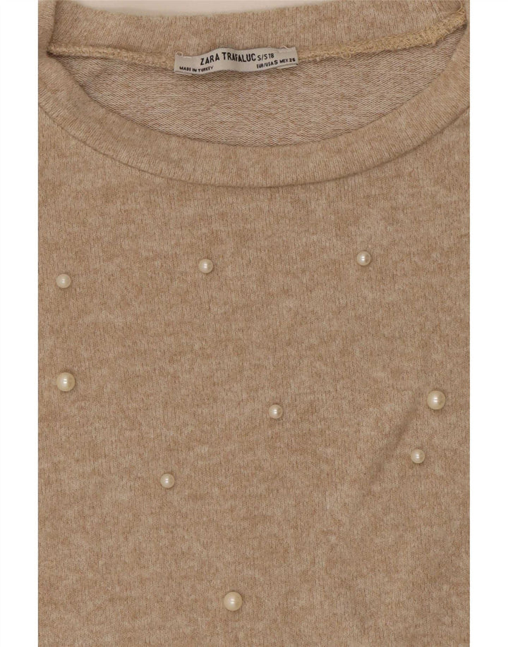 Zara Womens Trafaluc Oversized Blouse Top UK 10 Small Beige Spotted