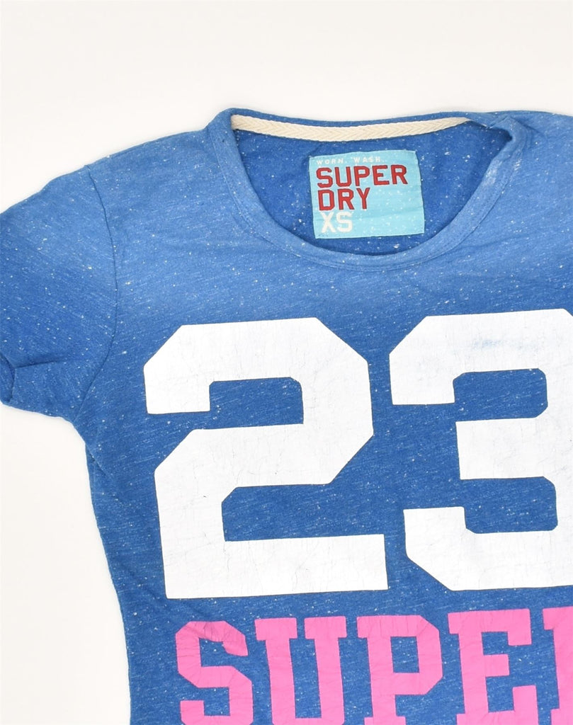 SUPERDRY Womens Graphic T-Shirt Top UK 6 XS Blue Flecked Cotton | Vintage Superdry | Thrift | Second-Hand Superdry | Used Clothing | Messina Hembry 