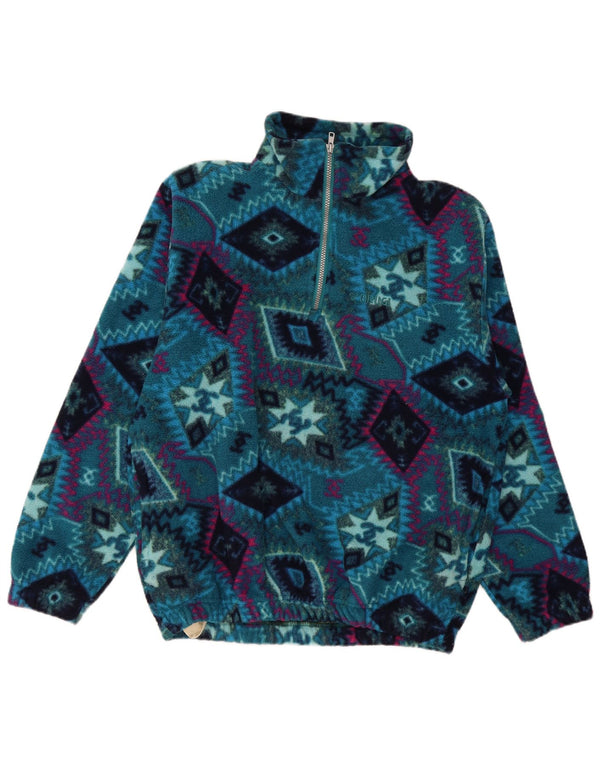 Brugi Mens Zip Neck Fleece Jumper Large Blue Geometric Polyester