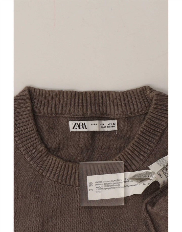 Zara Mens Crew Neck Jumper Sweater Large Grey Viscose