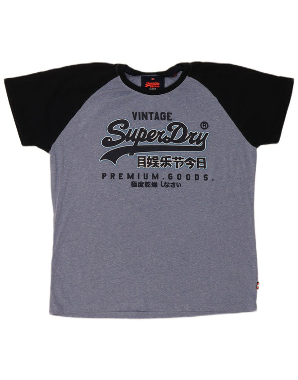 Superdry Mens Graphic T-Shirt Top 2XL Blue Colourblock Cotton
