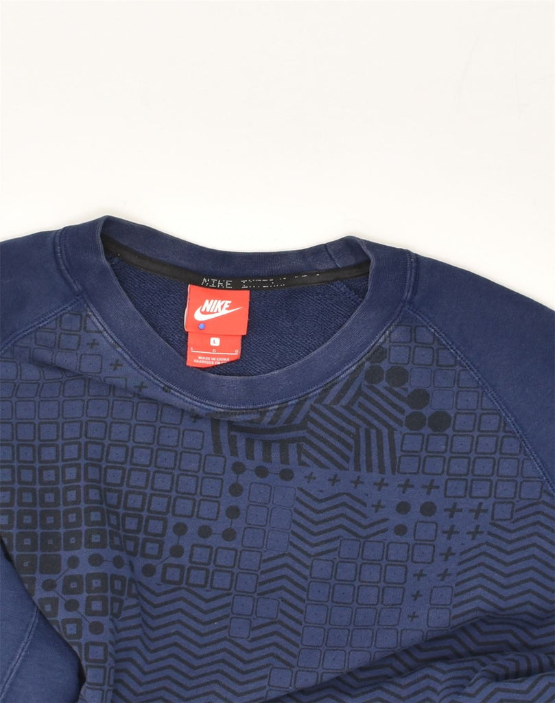 NIKE Mens Sweatshirt Jumper Large Navy Blue Geometric Cotton | Vintage Nike | Thrift | Second-Hand Nike | Used Clothing | Messina Hembry 